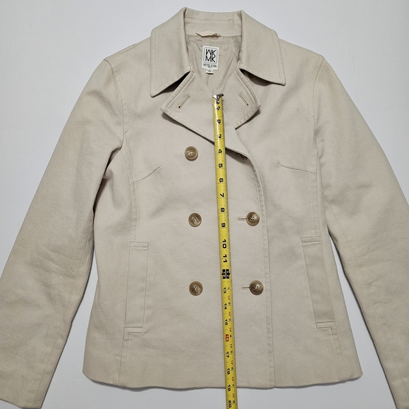 Michel Klein Paris Double Breasted Wool Blend Peacoat Coat Medium Beige - Picture 8 of 11
